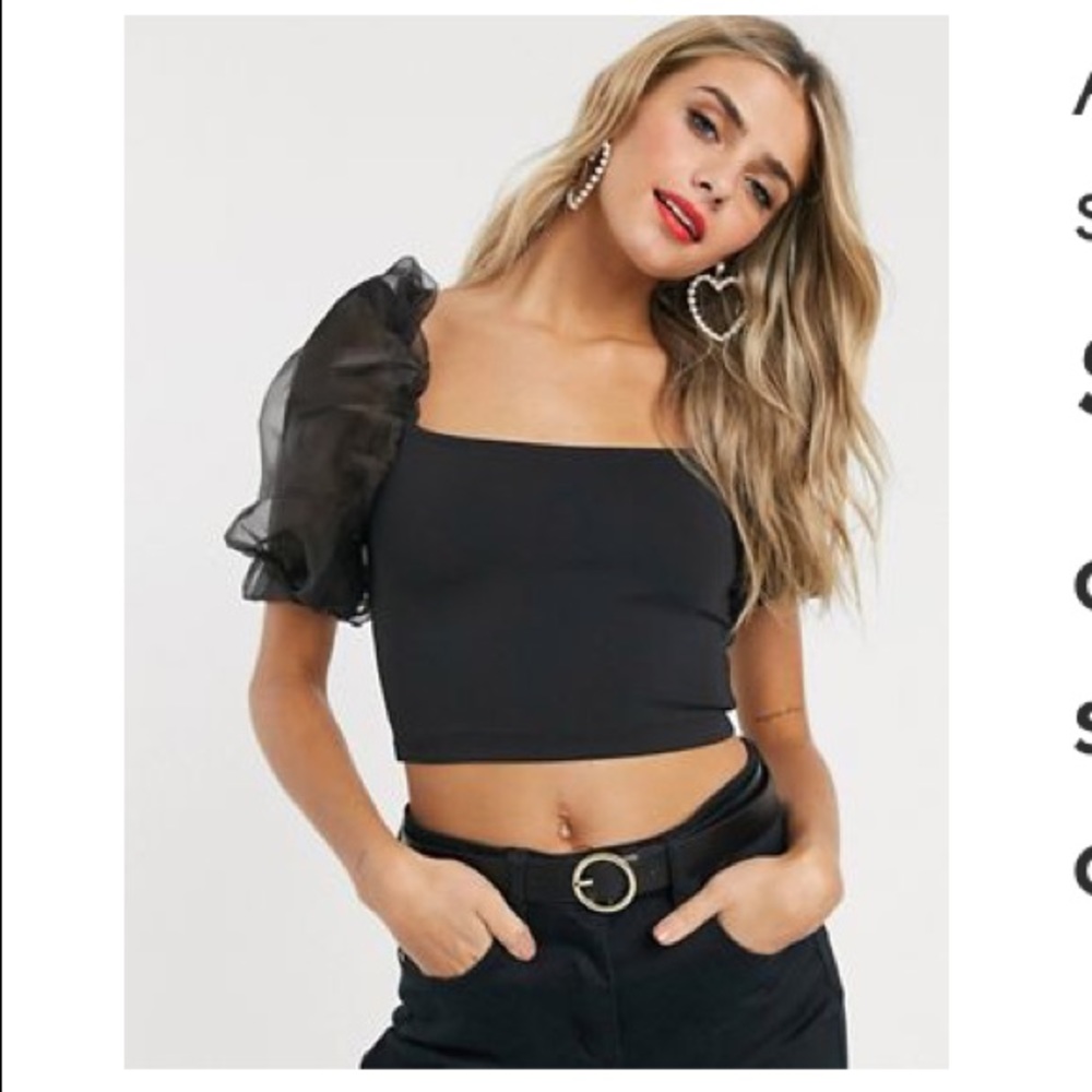 Women’s ASOS design scuba bandeau with organza sleeves in black US4